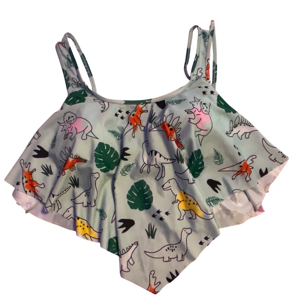 Rosegal Dinosaur Print Ruffle Flounce Tankini Swim Top Plus Size 3XL